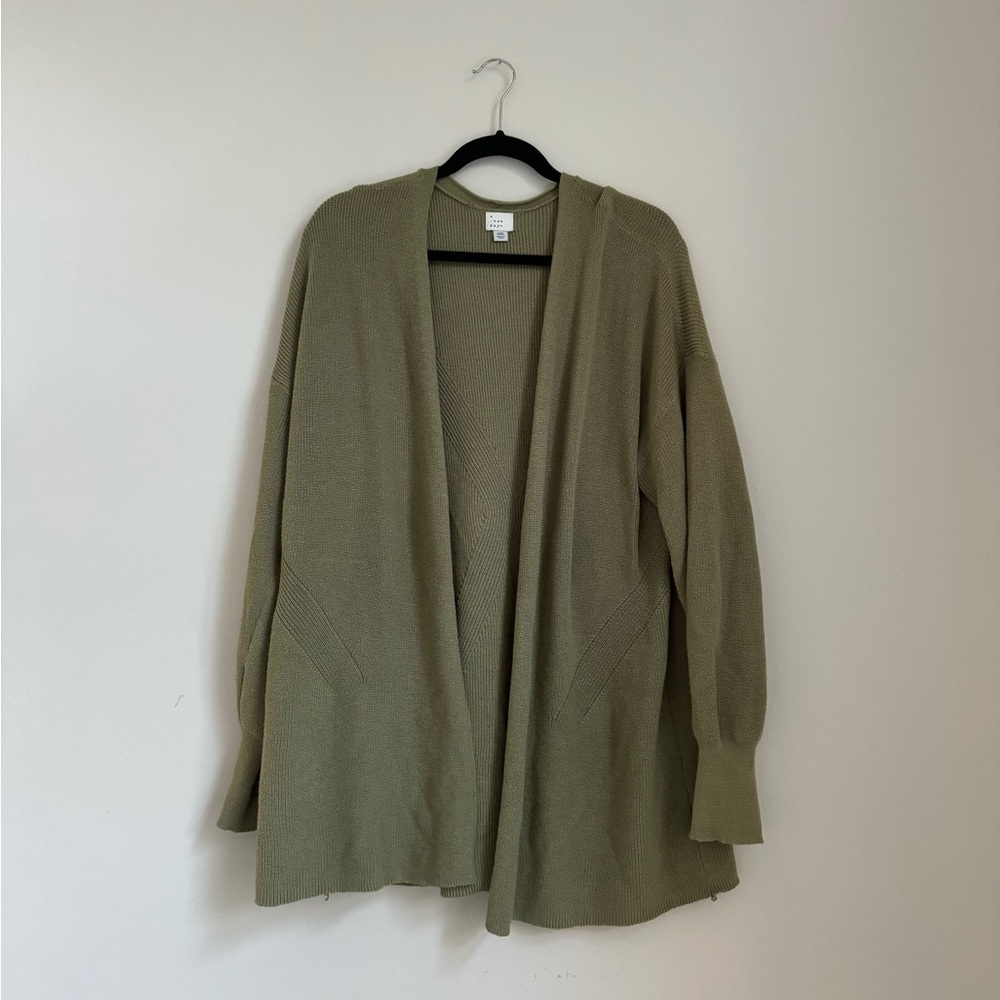 Olive Green Open Cardigan Sweater